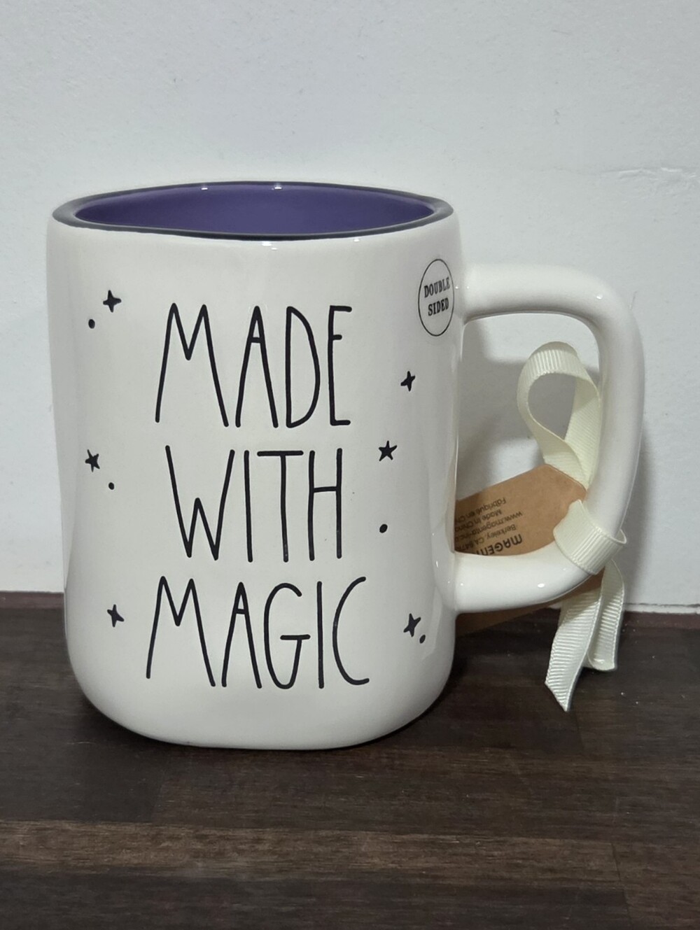 Rae Dunn Made With Magic White Ceramic Mug with Purple Interior